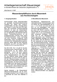 Wasserdampfdiffusion durch Mauerwerk  aus Hochlochziegeln